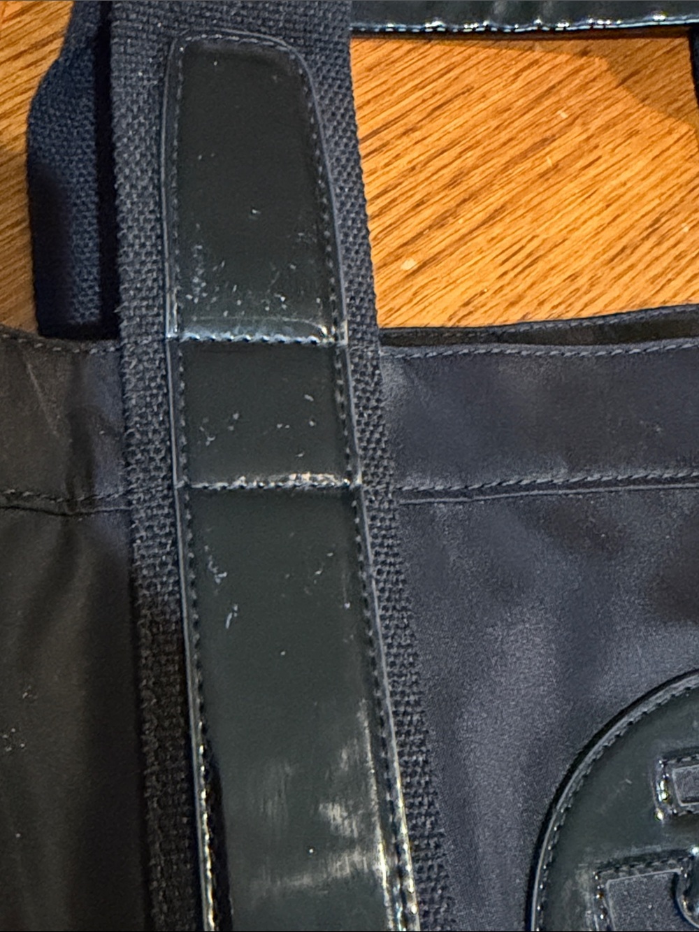 Tory Burch Black Nylon Tote with Patent Trim and Logo - Picture 4 of 11